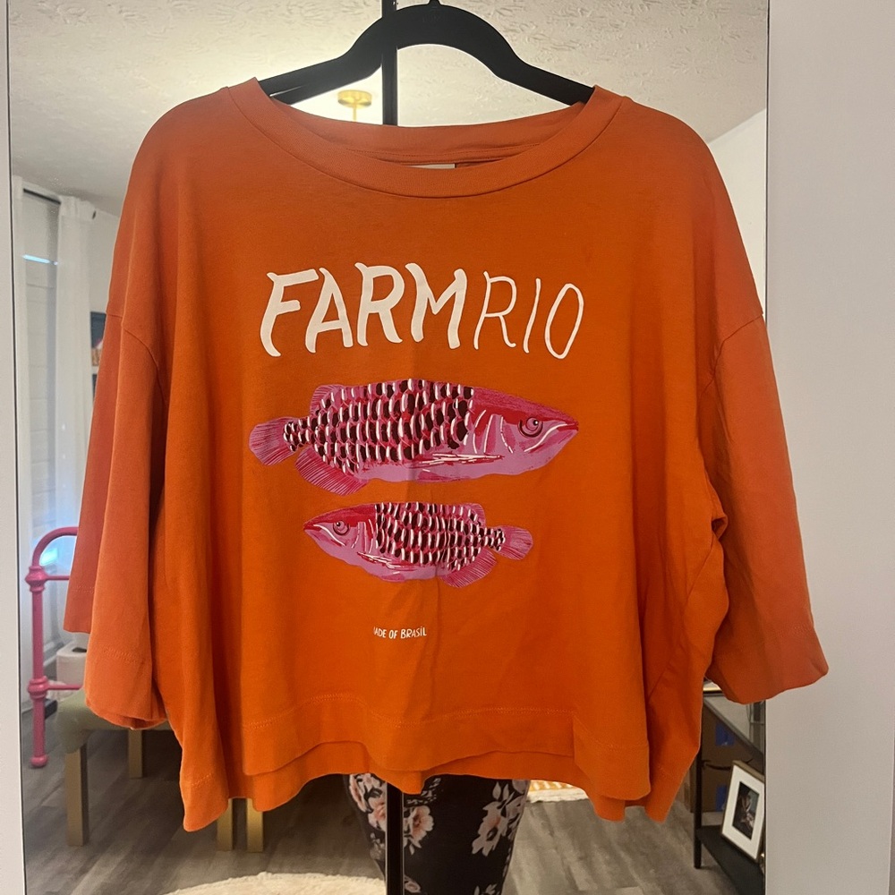 FARM Rio Orange Tee with Pink Fish Graphic